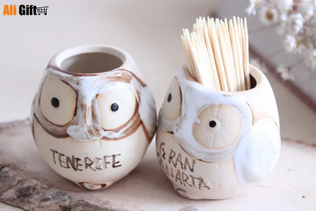 Винтажный керамический держатель для зубочистки с рисунком совы резервуар