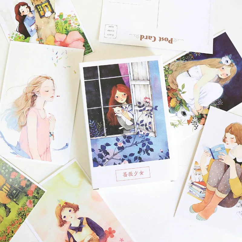 

30Pcs/Set Flower And Girl Postcard Bookmark Greeting Card Letter Paper School Office Stationary Paper Supply