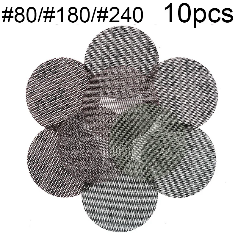 

10pcs 3 Inch 80/180/240 Grit Mesh Sandpapers Set Polishing Grinding Replacement Supplies Abrasive Dust Free Sanding Discs