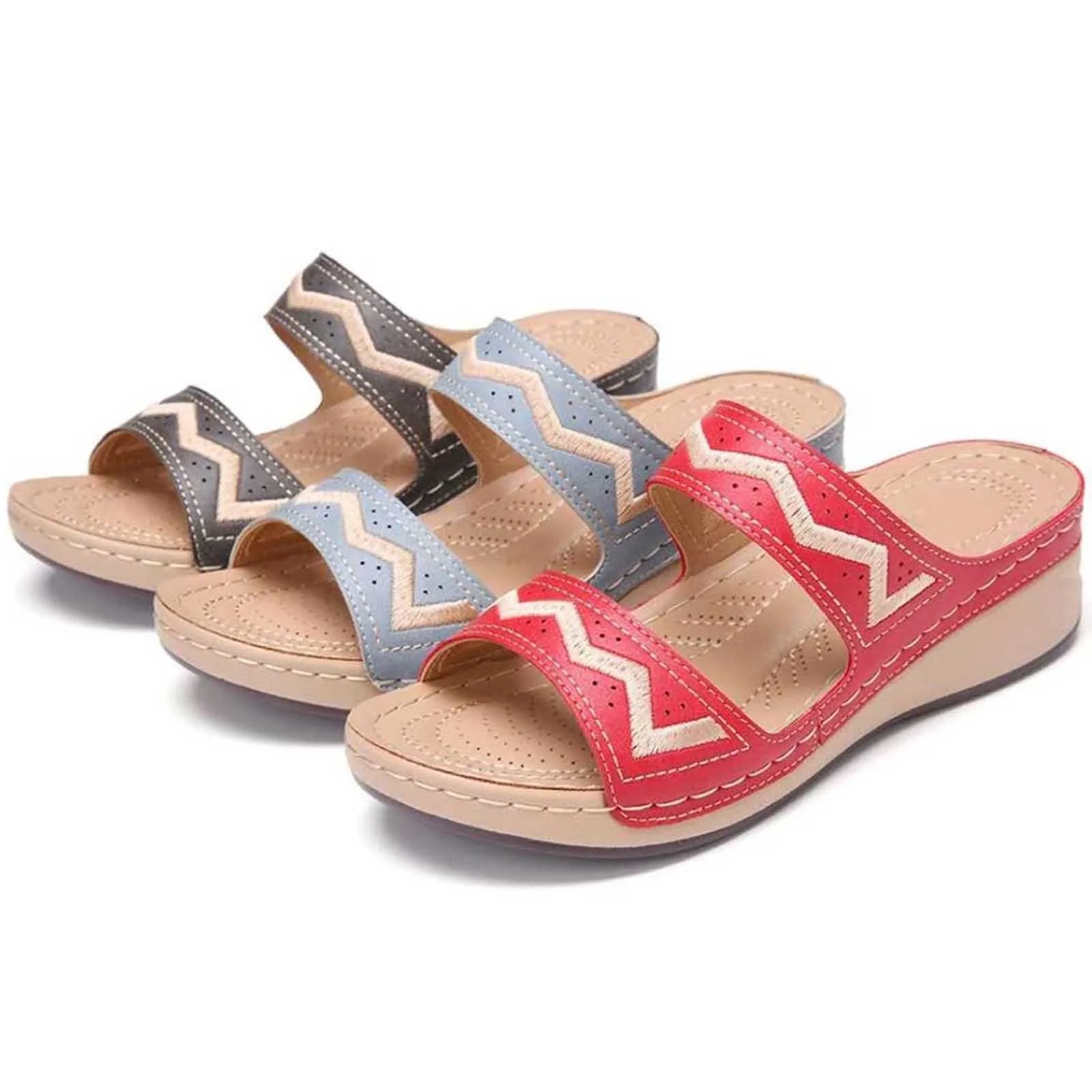 

Women's Wedge Heel Flip Flops Multicolor Embroidered Sandals Slippers Casual Slides Shoes Summer Women Chaussure Femme