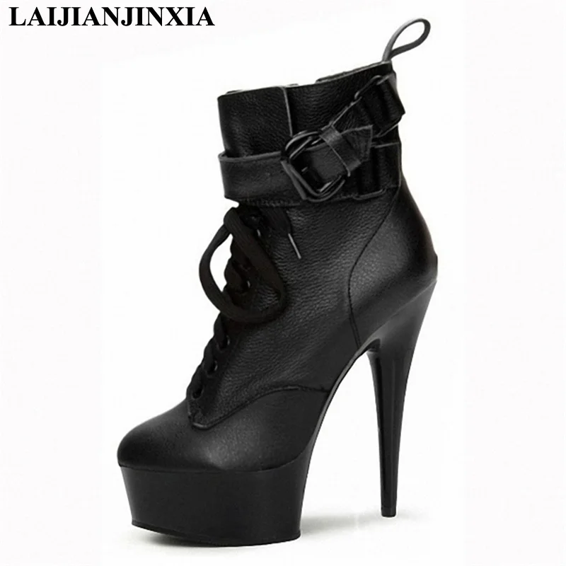 New 15cm hate the sky high and low, short boot new ultra high heels and women's shoes, front lacing Dance Shoes