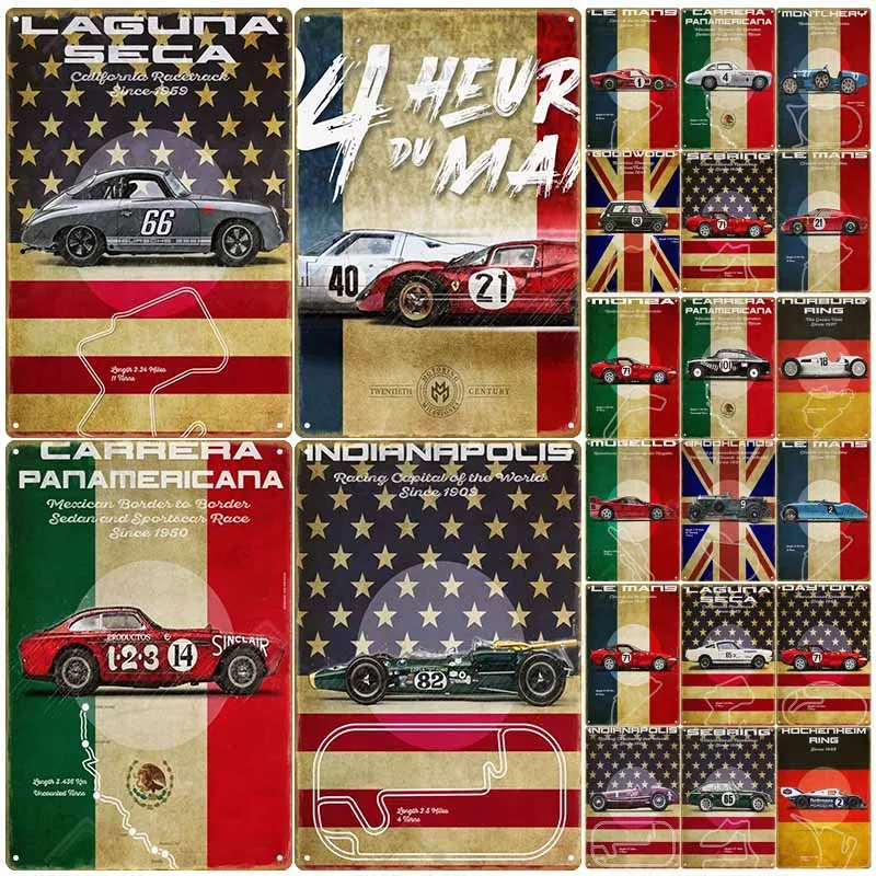 

Le Mans Race Track Vintage Poster Plaque Metal Vintage Car Retro Tin Sign Plate Decoration Garage Man Cave Club Bar Wall Decor
