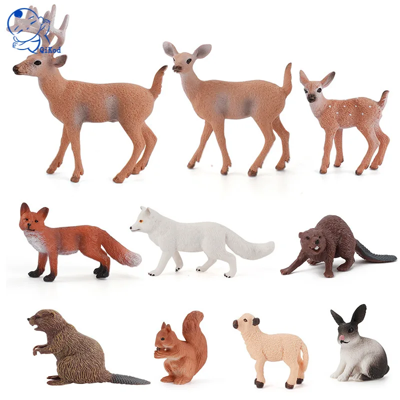 

10Pc Wild Animals Figurines Doll Deer Rabbit Fox Beaver Simulation Model Action Figure Cake Decoration Children's Toy Gift