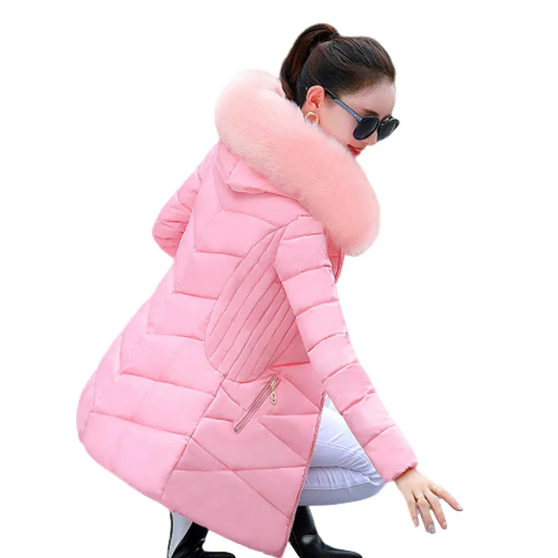 

Nice Winter Jacket Women Big Fur Hooded Parka Long Coat Cotton Padded Female Jacket Casual Warm Thicken Outwear Jaqueta Feminina