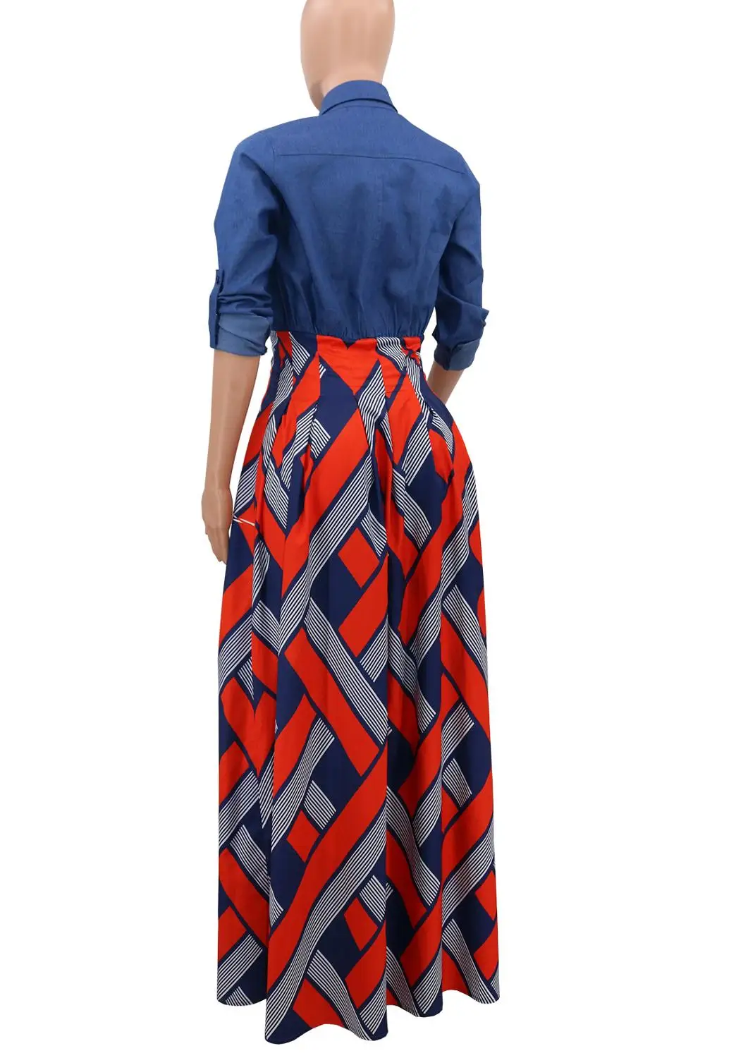 

European casual Plaid printed loose dress fashion Lapel long sleeve women's shirt long skirt