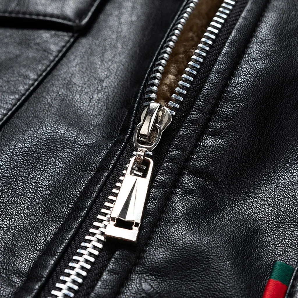 Мужская кожаная куртка плюс бархатная кожаная курка мужская jaqueta de couro masculino осенне-зимняя однотонная куртка с длинными рукавами#3