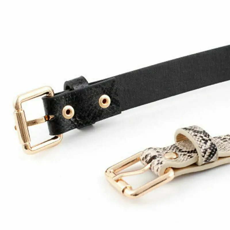 

Women Square Metal Buckle Faux Leather Snakeskin Stretch Elastic Band Waist Belt
