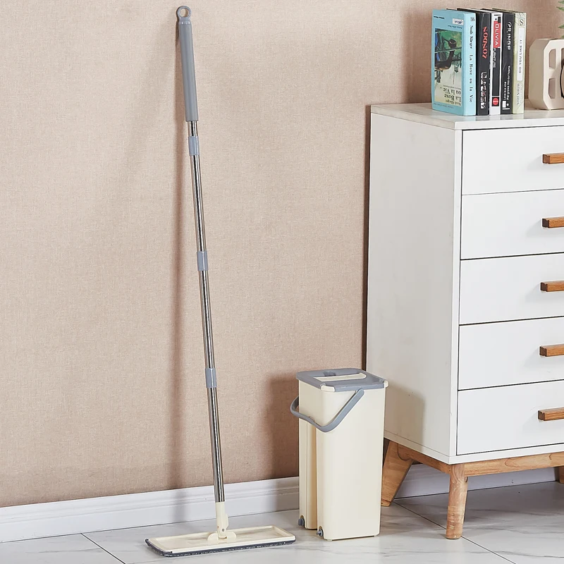Magic Flat Mop with Bucket No Hand Washing Rotating Microfiber Pad Rotatable Scraping Suitable for Household Cleaning Tools | Дом и сад