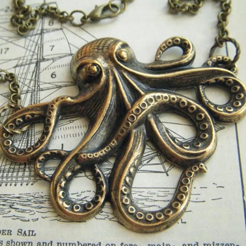 Модная цепочка Cthulhu ожерелье с осьминогом длинная в стиле ретро Черная веревка