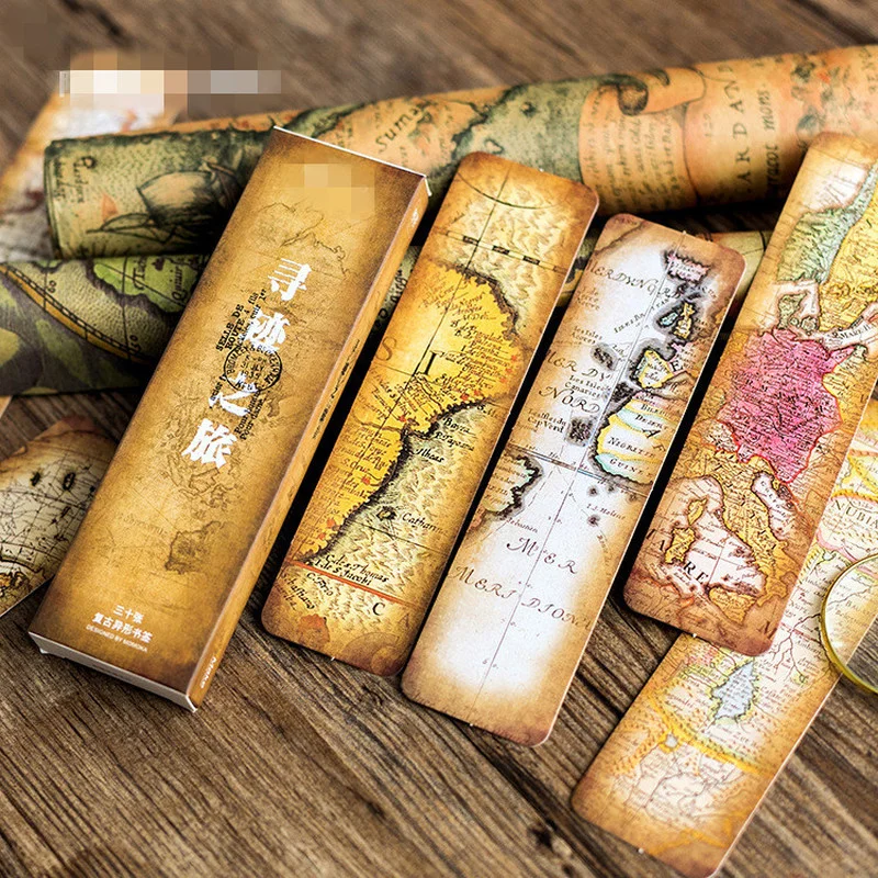 

30Pcs Retro Warm Bookmarks for Books Map Series Bookmark Reading Maker Page Folder Decor Literary Gift DIY Card Paper Book