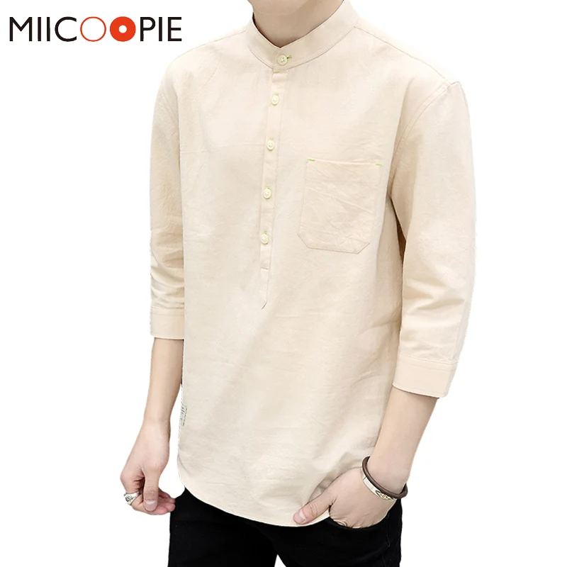 

Летние 100% хлопок в винтажном стиле, мужская одежда из дышащего материала с воротником «Мандарин», однобортное пальто с рукавом «три четверт...