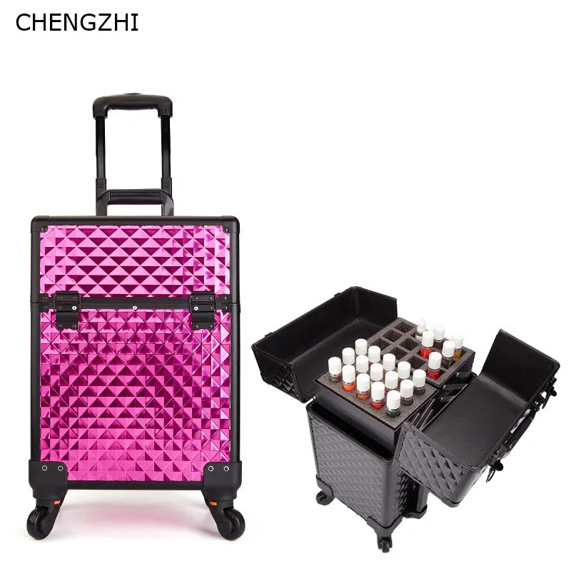 

CHENGZHI Women Multifunction rolling luggage spinner cosmetic case makeup trolley case on wheels