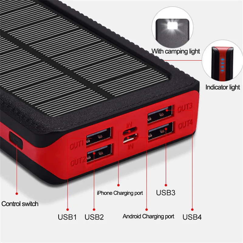 solar power bank 80000mah portable mobile phone fast charger led light 4 usb port external battery for xiaomi iphone samsung free global shipping