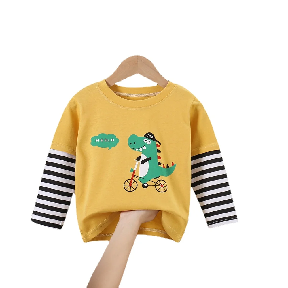 

Осень 2021, Детская Хлопковая футболка с длинным рукавом, рубашка с круглым воротником в стиле пэчворк, Детская футболка, толстовка, Топ