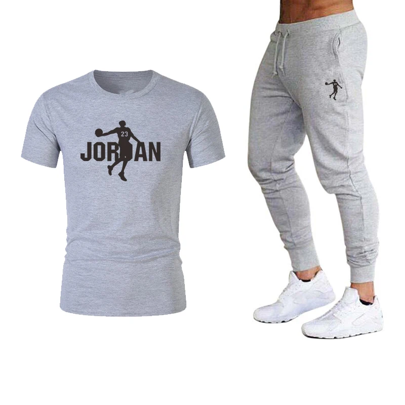 

Summer men's T-shirt new breathable T-shirt + trousers men's summer thin T-shirt suit suit casual sportswear street two-piece su