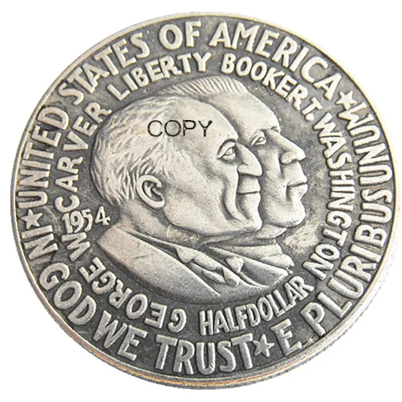 США 1954 P/S/D Washington Booker T Половина доллара Посеребренная копия монеты