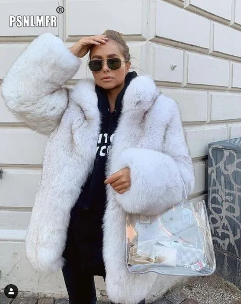 

New Fashion Warm Thickening Soft Pure Color Coat Women Casual Loose Extra Comfortable Luxury Elegant Ladies Natural Fox Fur Coat