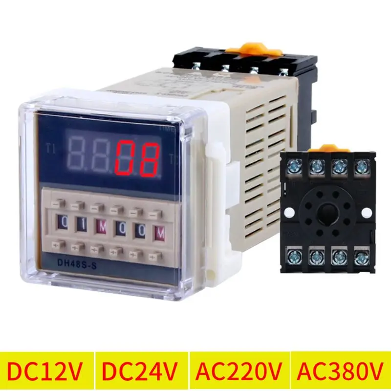 

DH48S-S Programmable Digital time relay cycle control NO NC Time Delay Relay Socket with Base DC 12V 24V AC 220V 380V