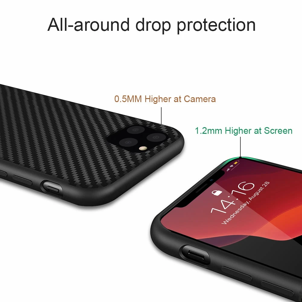 LAPOPNUT Carbon Fiber Lines Case for Iphone 11 Pro Xs Max Xr X 7 8 Plus 6 6s 5 5s SE Shockproof Slim Soft Silicone Bumper Cover |
