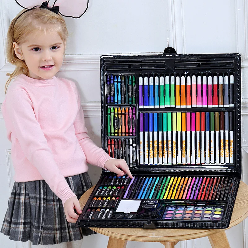 Набор кистей для рисования пластиковая и деревянная коробка цветной карандаш