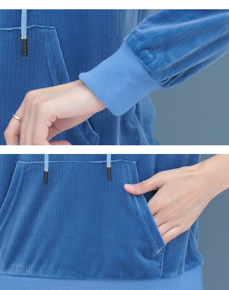 

Golden Velvet Sports Women's Suit 2021 Spring And Autumn New Foreign Style Age Reducing Hooded Sweater Two-Piece 4XL.