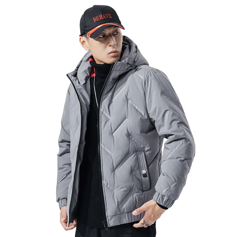 Зимний мужской пуховик Ins тренд с капюшоном простой модный Ромбический теплый