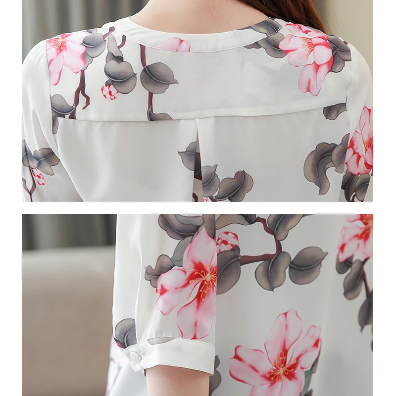 

Vintage Women Blouses Floral Print Three Quarter Sleeve Chiffon Shirts Women Plus Size Pullover Ladies Tops Clothes 9462 50