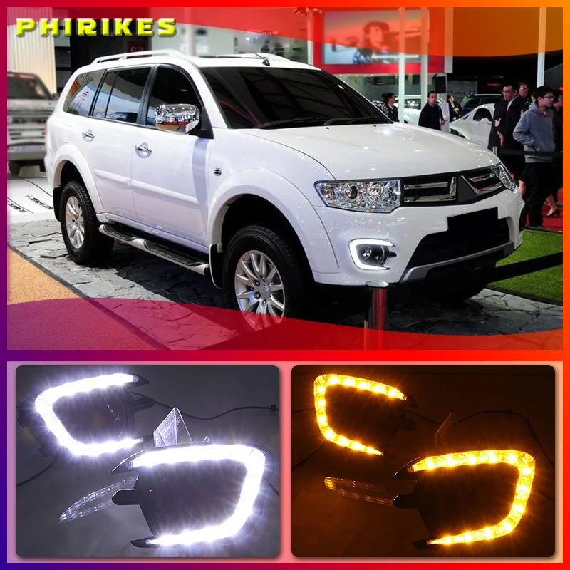 Led Daytime Running Light For Mitsubishi Pajero Sport 2013 2014 2015 Car Drl With Yellow Turn Signal Fog Driving Lamp