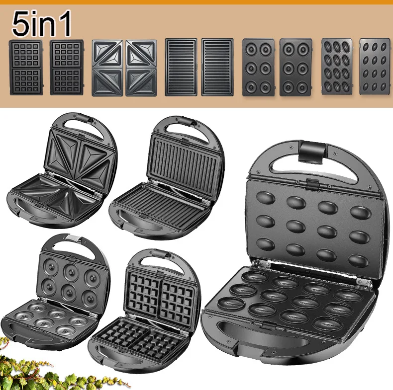 220V пять в одном бытовой сэндвич машина тостер Нержавеющая сталь мульти Функция
