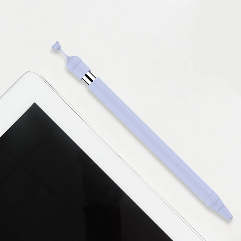 1 Set Cute Cartoon Bear Anti-scroll Silicone Protective Pouch Cap Holder Nib Cover Protective Case Skin For Apple Pencil 1st