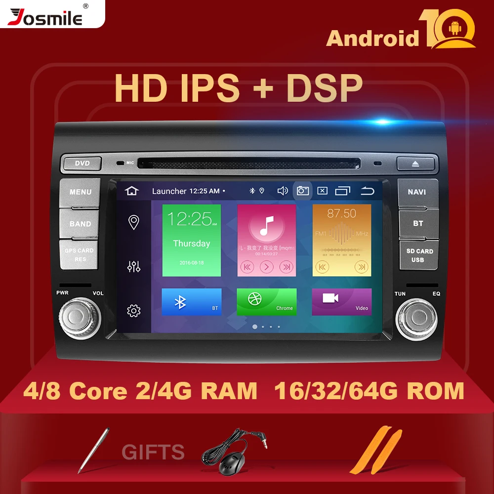 Автомобильный мультимедийный плеер IPS DSP 4 ГБ 2 Din Android 10 для Fiat/Bravo 2007 2008 2009 2010 2011 2012