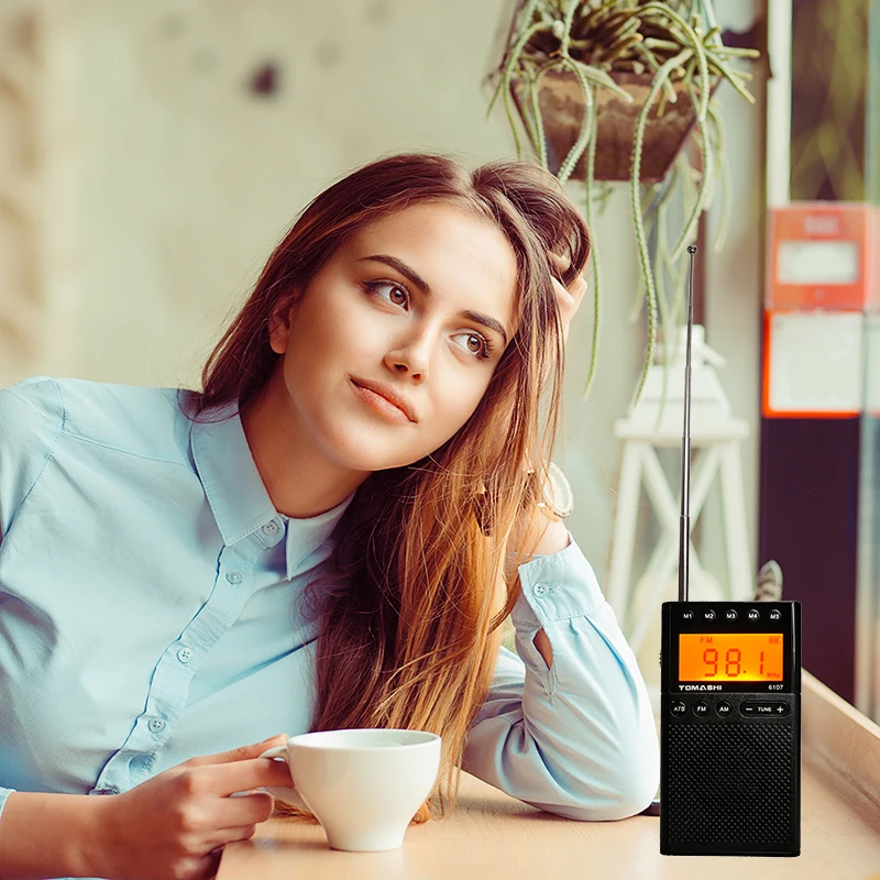 

TOMASHI FM AM Portable Pocket Radio Player Headset-Best Reception,Sound Clear Speaker,LCD Display,ATS Searching,Radio Collection