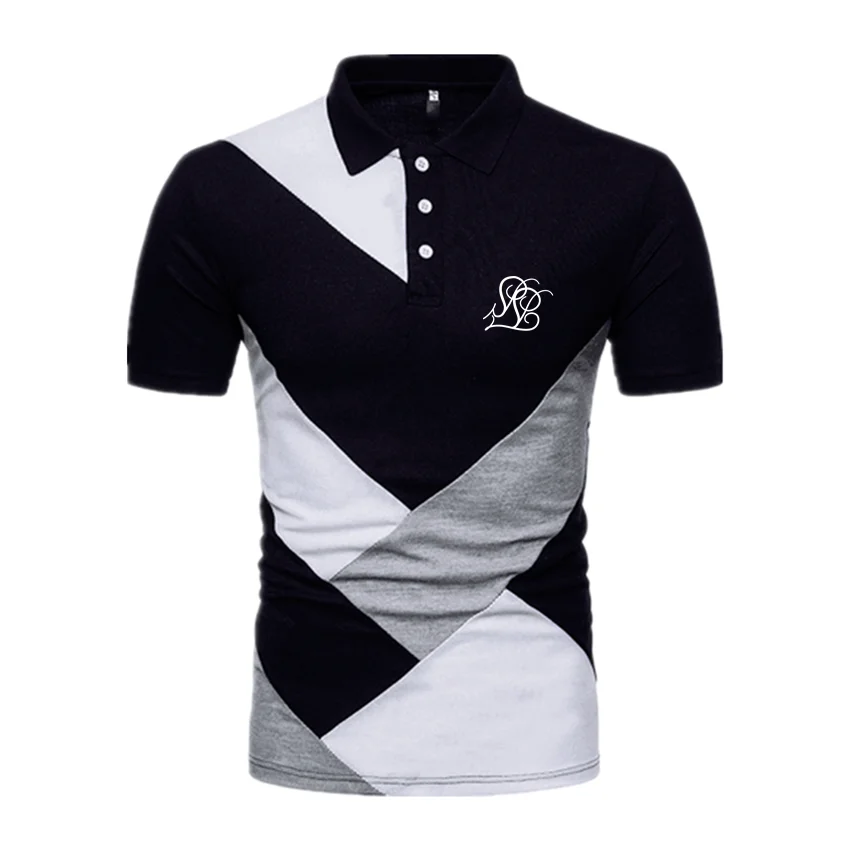 

2021 Summer New SIK Tide Brand Logo Men's Polo Shirt Cotton T-Shirt Tetris Stitching Lapel Casual Men's Short-Sleeved Omar S 3XL