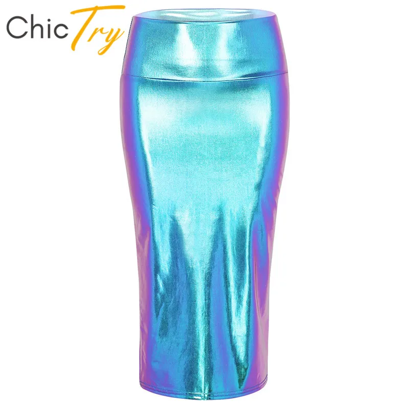 Женская юбка с разрезом металлик| |