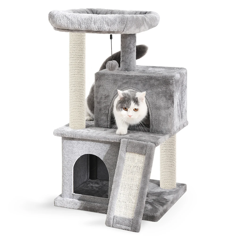 

Fast Delivery Pet Cat Tree House Tower Condo Wood Cat Scratching Sisal-Covered Scratch Posts Pads with Play Ball for Cats Kitten