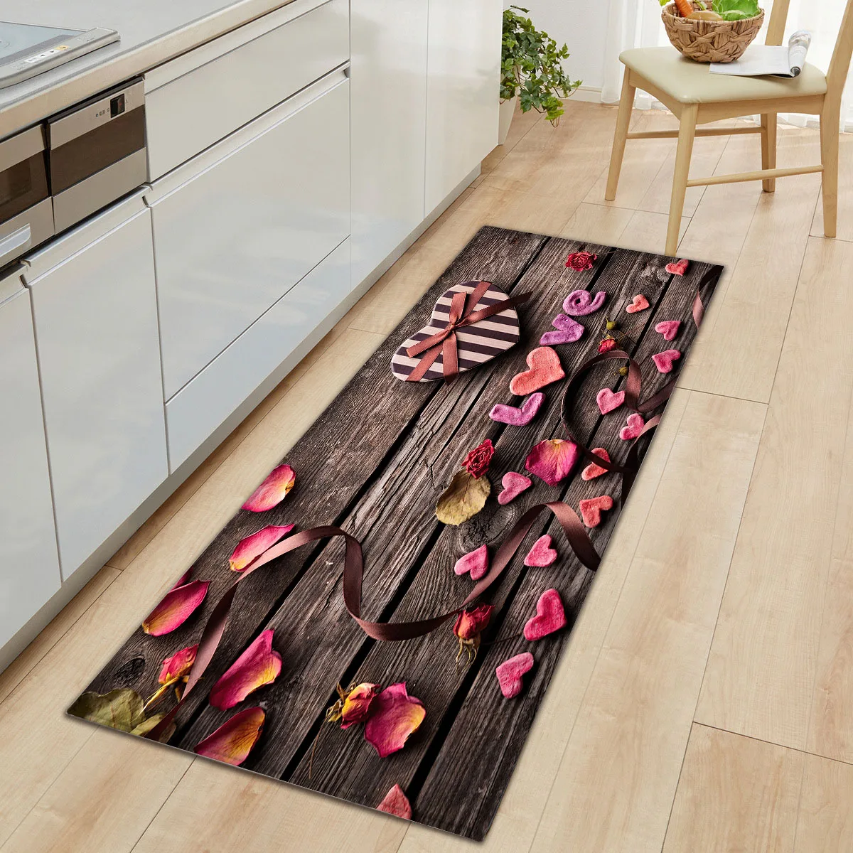 

Wood Grain Kitchen Door Mat Carpet Anti-slip Home Floor Mat Rugs Heart Shape Welcome Mats for Front Door Kitchen Living Room