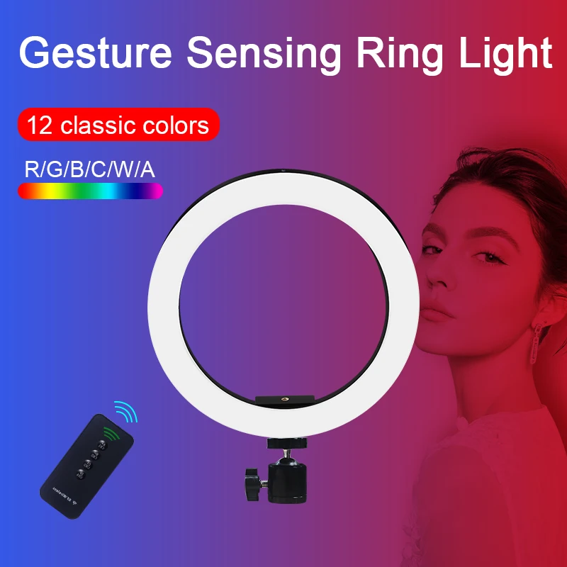 Цветной СВЕТОДИОДНЫЙ кольцевой светильник с регулируемой яркостью для селфи с ручным управлением, кольцевой светильник RGB для видео, кольц... от AliExpress RU&CIS NEW