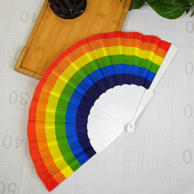 

100 pcs Rainbow Hand Held Folding Fan Dance For Wedding Themed Parties Decoration Fan