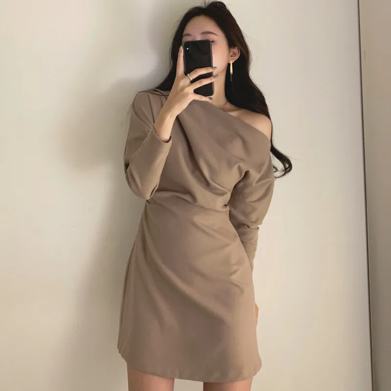 Женское платье с высокой талией OCEANLOVE элегантное однотонное в Корейском стиле