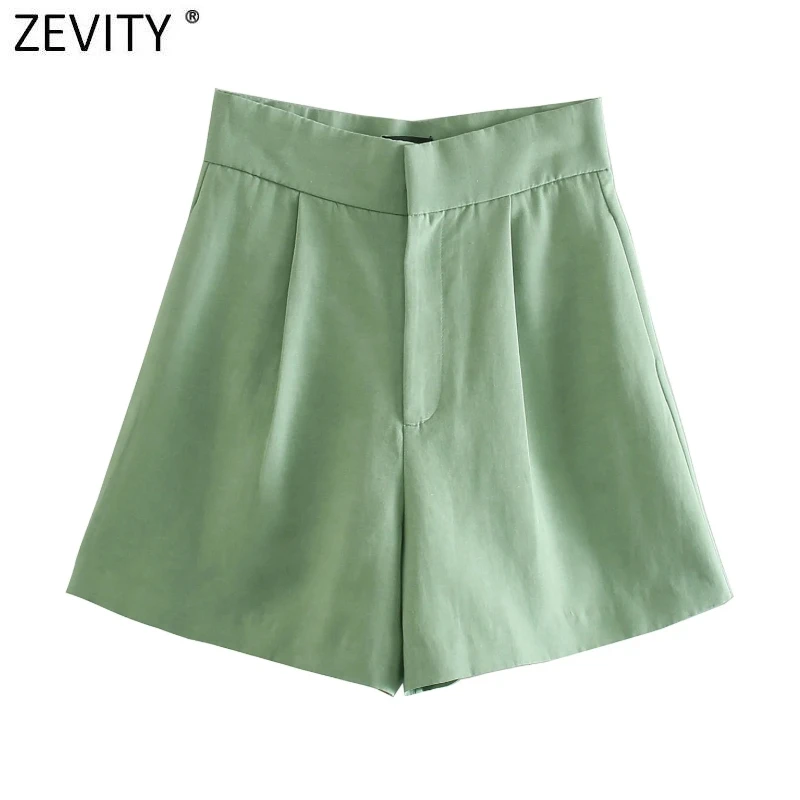 

Zevity 2021 Women Fashion Solid Color Pleat Design Hot Bermuda Shorts Female Chic Zipper Fly Casual Slim Pantalone Cortos P1105