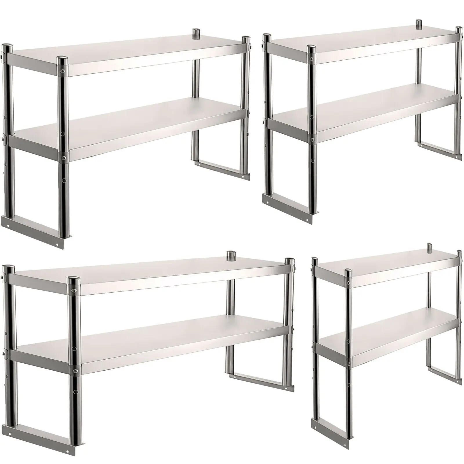 

VEVOR 7 Types of Double Overshelf Professional Stainless Steel Kitchen Work Table Adjustable Lower Shelf Use for Home Commercial