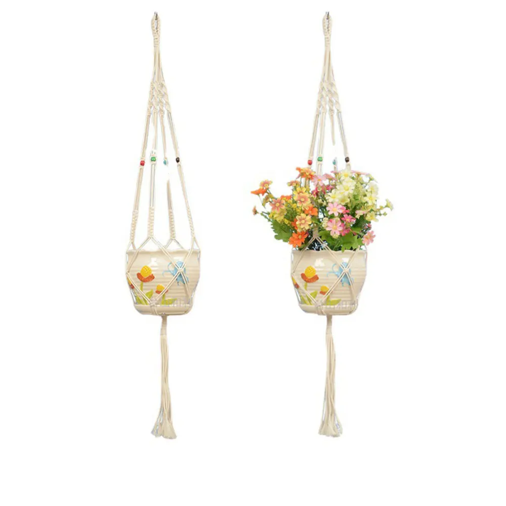 

Decoration Wall Hanging Flower Pot Net Bag Mufti-Function Handmade White Diy Weaving 107cm Plant Hangers