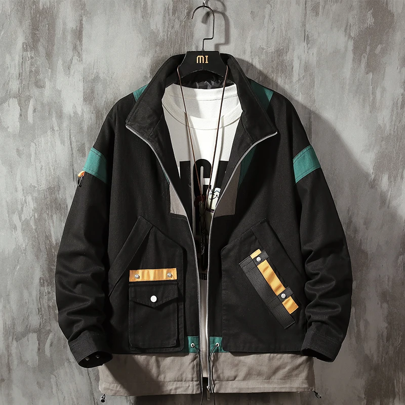 Мужская куртка карго с карманами в стиле пэчворк хип хоп Японская уличная одежда