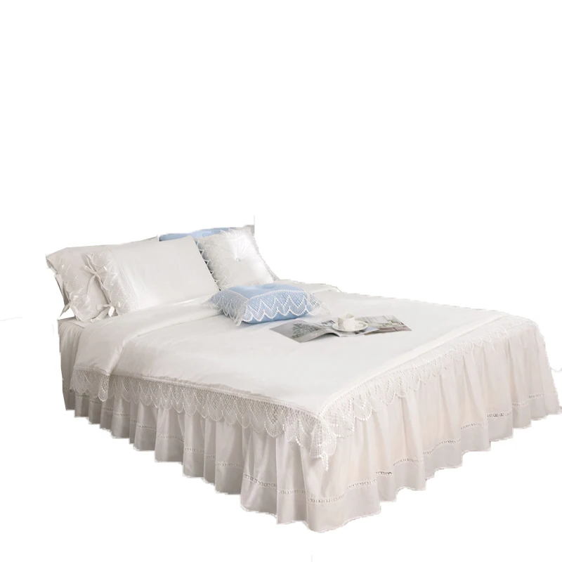 

White Lace Princess Wedding Luxury Bedding Set King Queen twin Pure cotton Bed skirt Duvet Cover Bedspread Pillowcase bedclothes