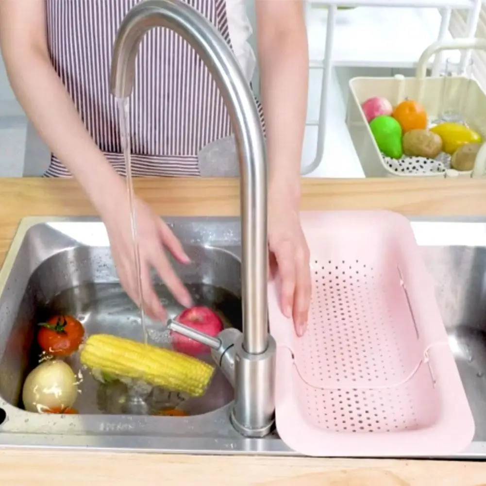 

Kitchen Retractable Drainer Fruits Vegetables Filter Drainer Sink Space-saving Strainer Portable Drain Basket M0m6