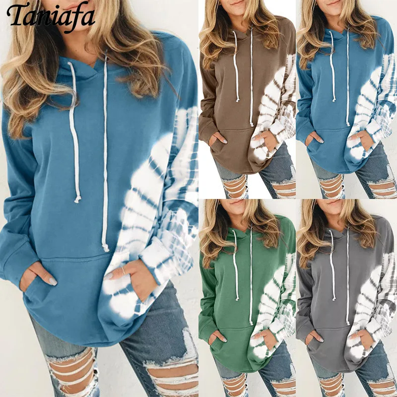 

Осенне-зимние женские повседневные толстовки с длинными рукавами и капюшоном, Свободный пуловер с карманами, толстовки, блузка
