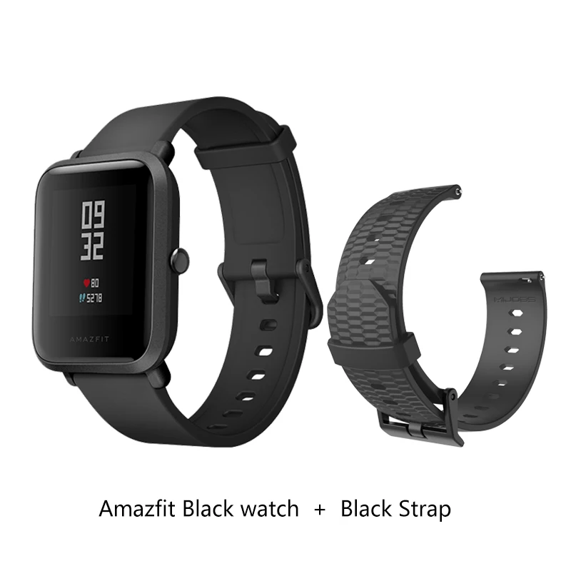 Add Black Strap Глобальная версия Huami Amazfit Bip gps Смарт Часы сердечного ритма умные часы 45 дней батарея Bluetooth 4,0 IP68 часы - Цвет: Add Black Strap