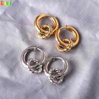 kshmir new fashion stainless steel metal kink pattern circular earrings double ring earrings pendant jewelry 2021