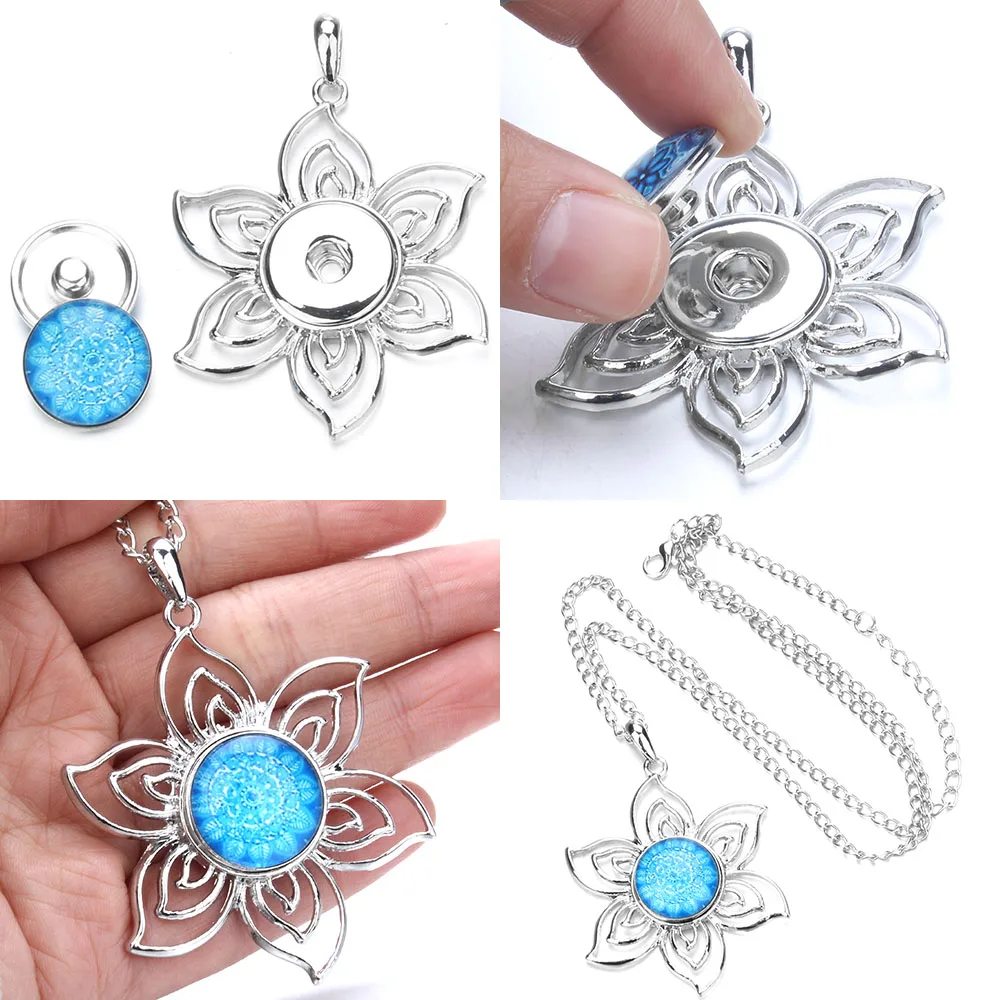 Fashion Snap Button Jewelry Necklaces Dragonfly Flower Charms Snap Necklace Fit DIY 20MM 18mm Snap Buttons Pendant Necklaces images - 6