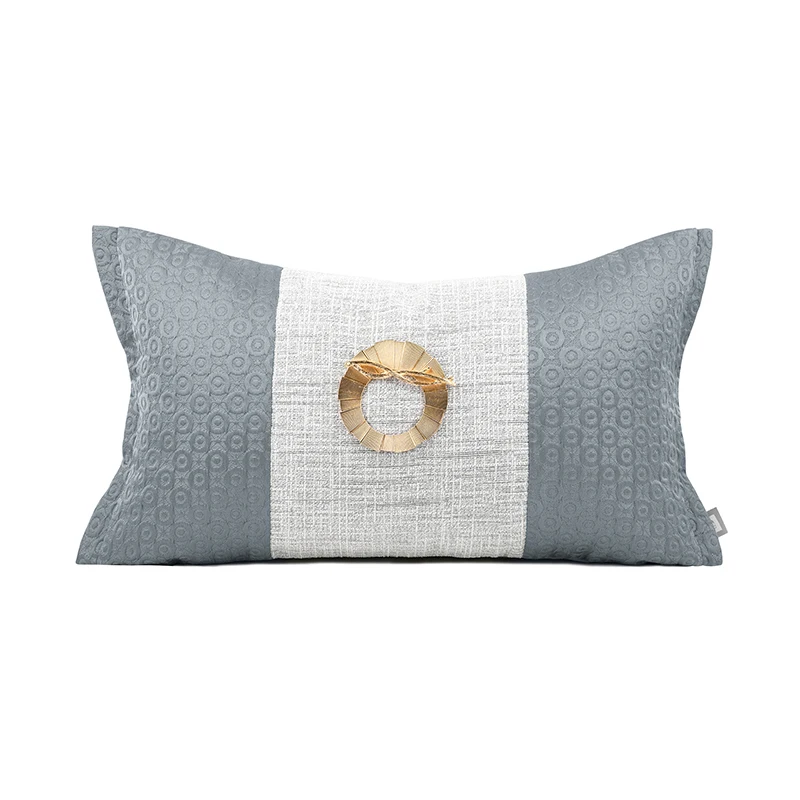 

Blue Gray Stitching Waist pillows Sofa Living Room Cushion Covers Gold Metal Accessories Decorative Cushions For Bedroom 30x50cm